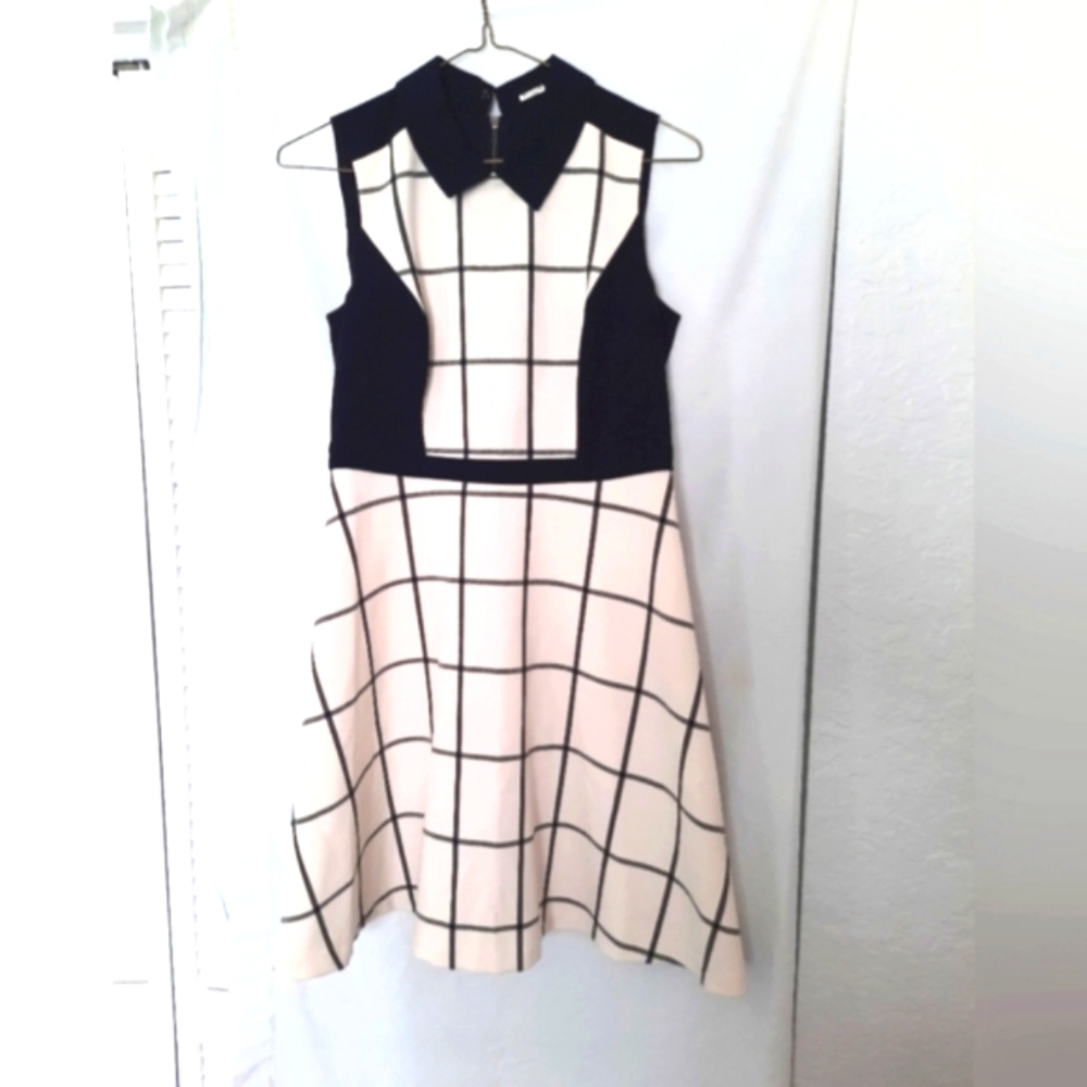 Loft Black and White Sleeveless Sailor Collar Cocktail Dress Stretch Zip Size 2P
